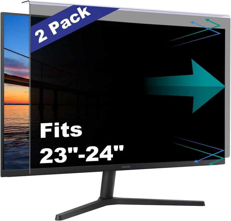 Twugs 2 Pack Computer Privacy Screen Shield Compatible for 23.6/23.8/24 Inch 16:9 Widescreen Desktop Monitor - Anti Glare & Blue Light Filter - Hanging Design for Easy On/Off - Image 1